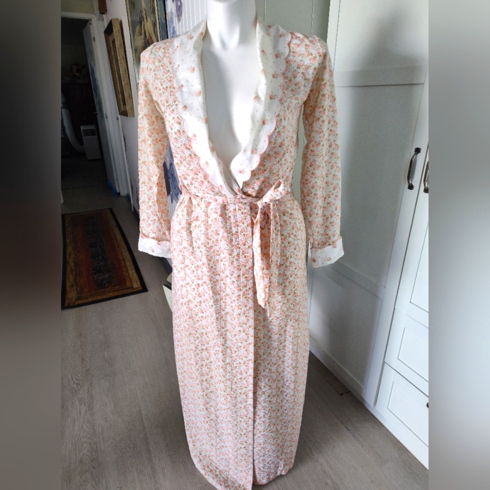 Vintage Miss Elaine Floral Robe Wrap Cottage Prairie farmcore S 6-10 EUC Union